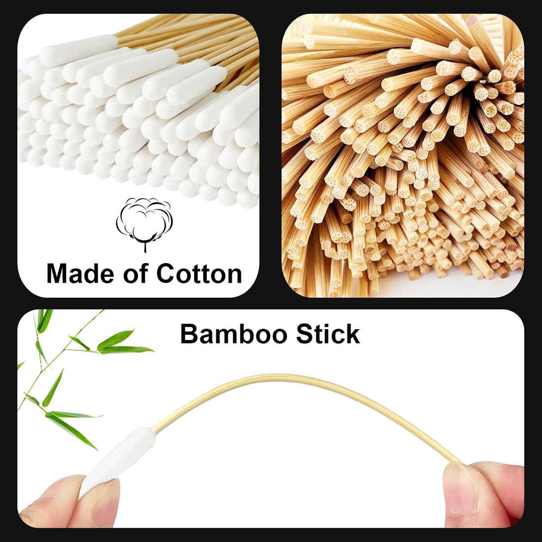 Egaageoi 100 Pcs 6-Inch Long Cotton Swabs with Sturdy Bamboo Handle