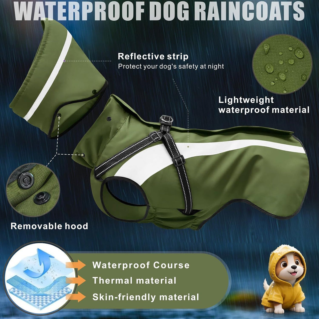 Dog Raincoat Waterproof Raincoats for Dog Reflective Dogs Rain
