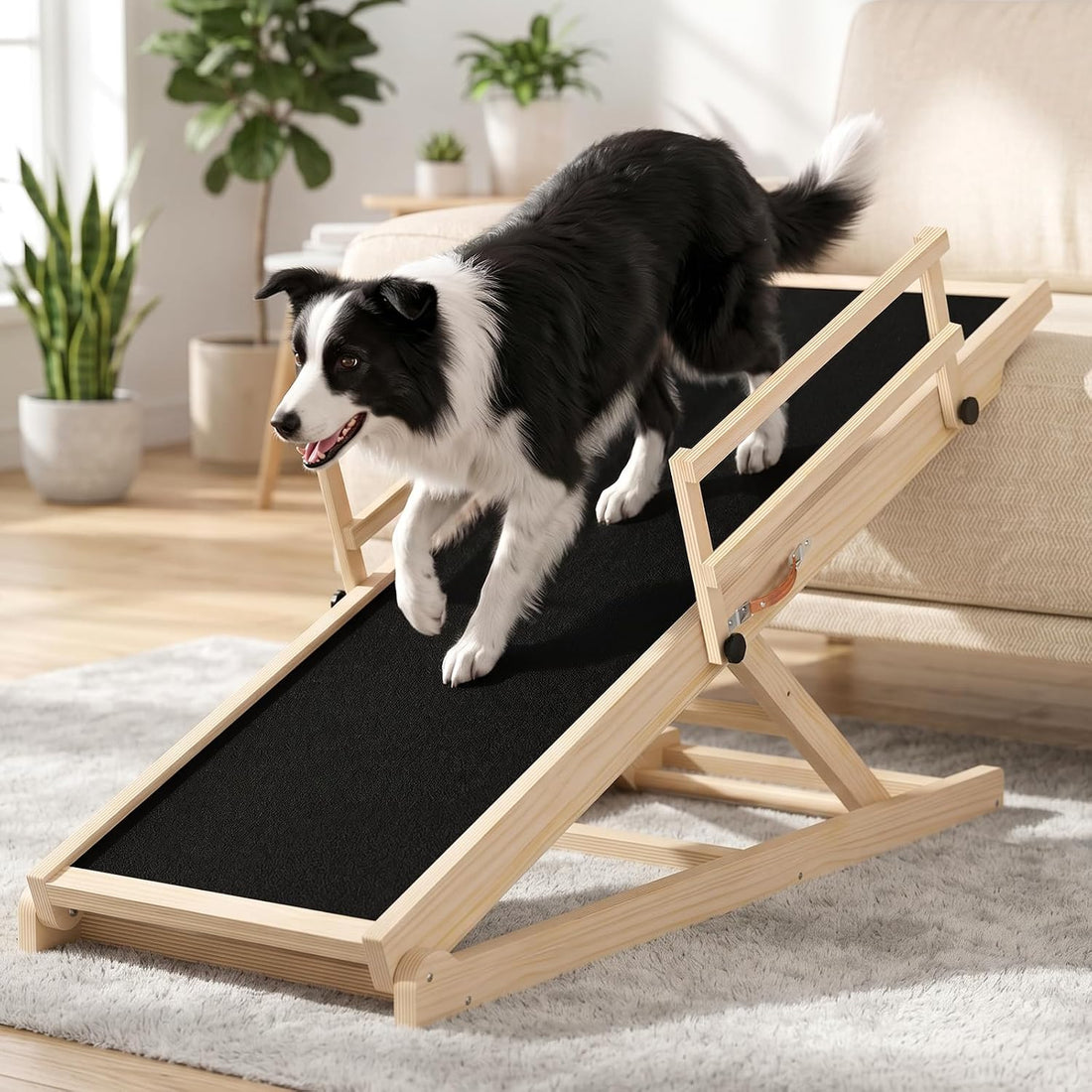 Tresbro Dog Ramp for Bed, 47'' Long 20.3''-27'' Adjustable Height Pet
