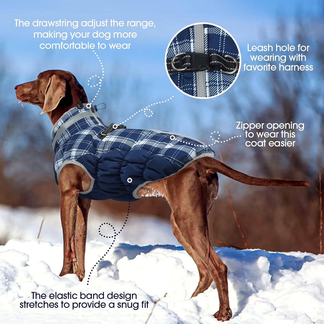 FUAMEY Dog Cold Weather Coats Reflective Dog Warm Jacket with Harness