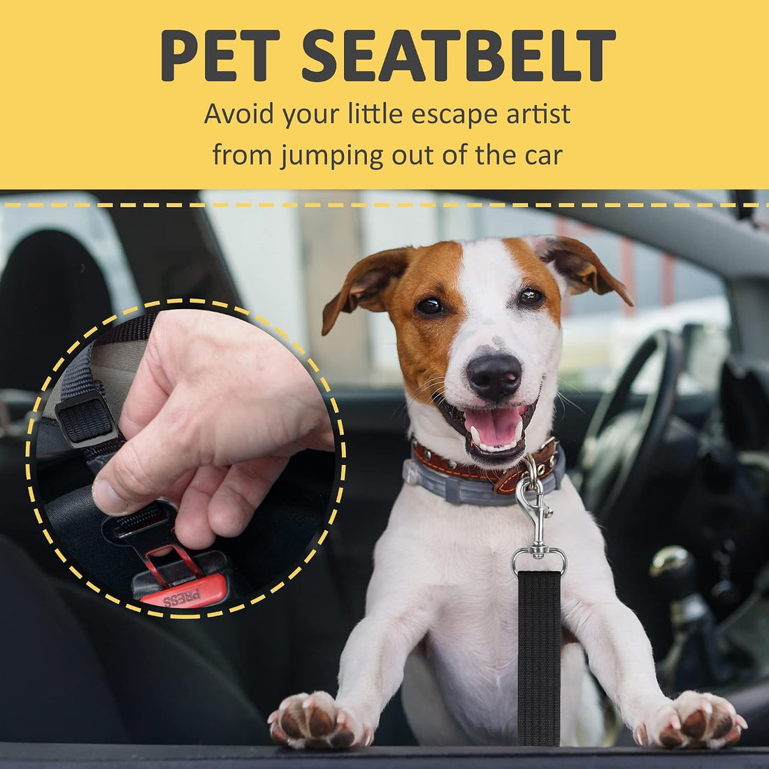 SunGrow Dog Seat Belt for Car, Adjustable Nylon Pet Seatbelt