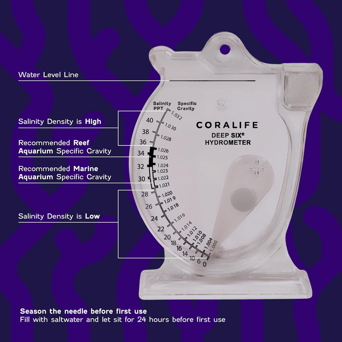 Coralife Deep Six Hydrometer for Aquarium Fish Tank Salinity
