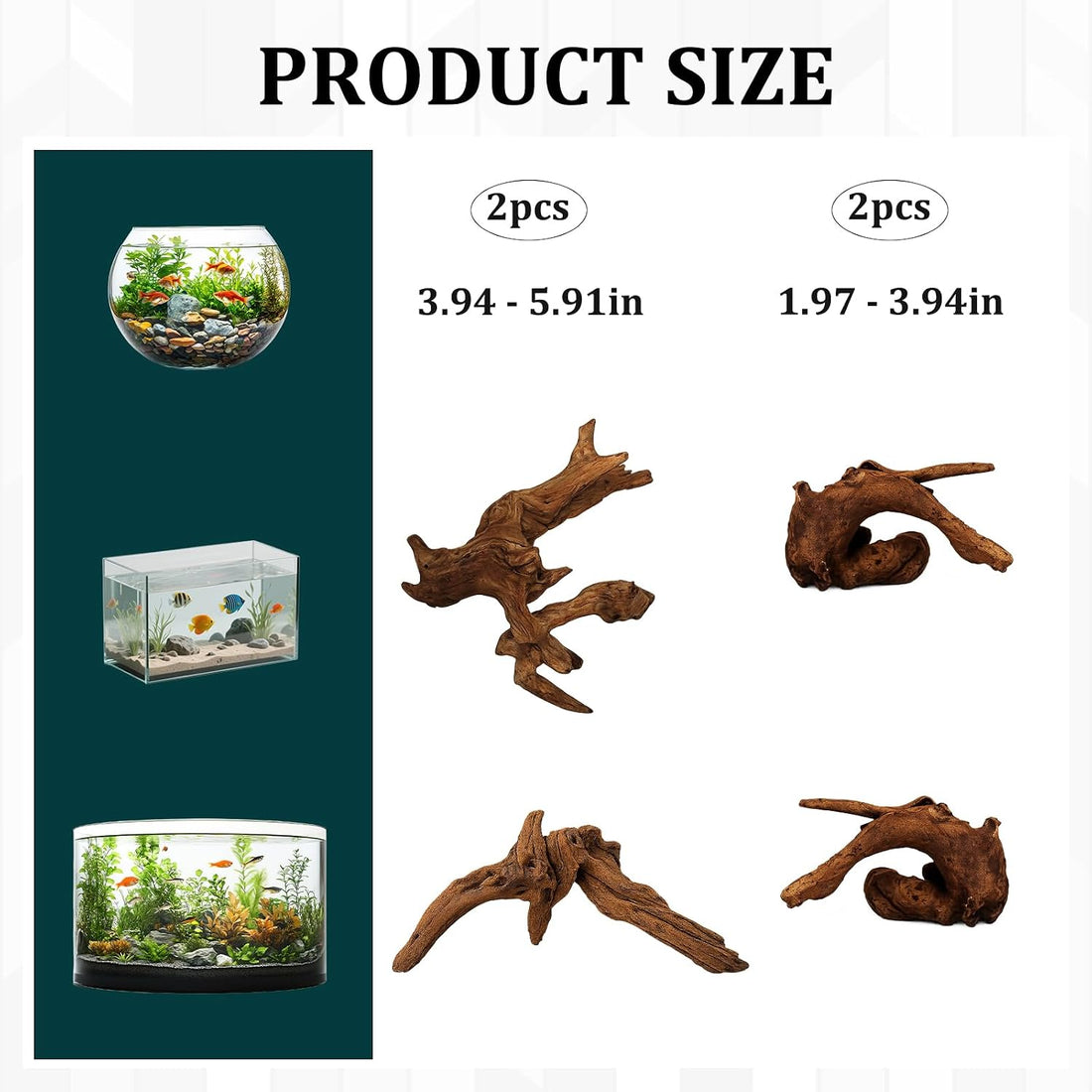 4PCS Driftwood for Aquarium, 1.96''-5.91'' Aquarium Driftwood