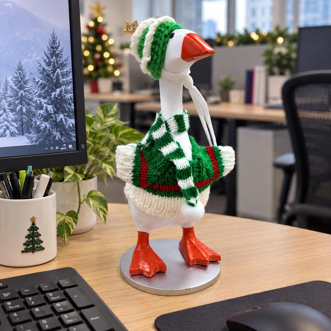 Christmas Desk Goose Outfits 7 Inch, 2 Crochet Sweater Sets
