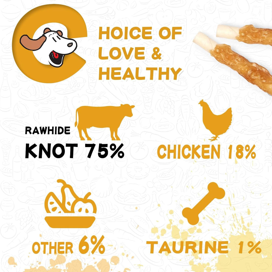 PAWUP Dog Treats Chicken Wrapped Rawhide Sticks Long Lasting Dog Chews