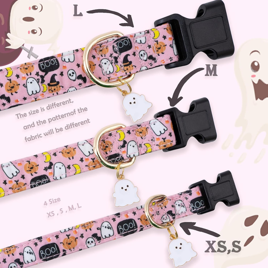 Faygarsle Pink Halloween Dog Collar for Small Medium Large Dogs M