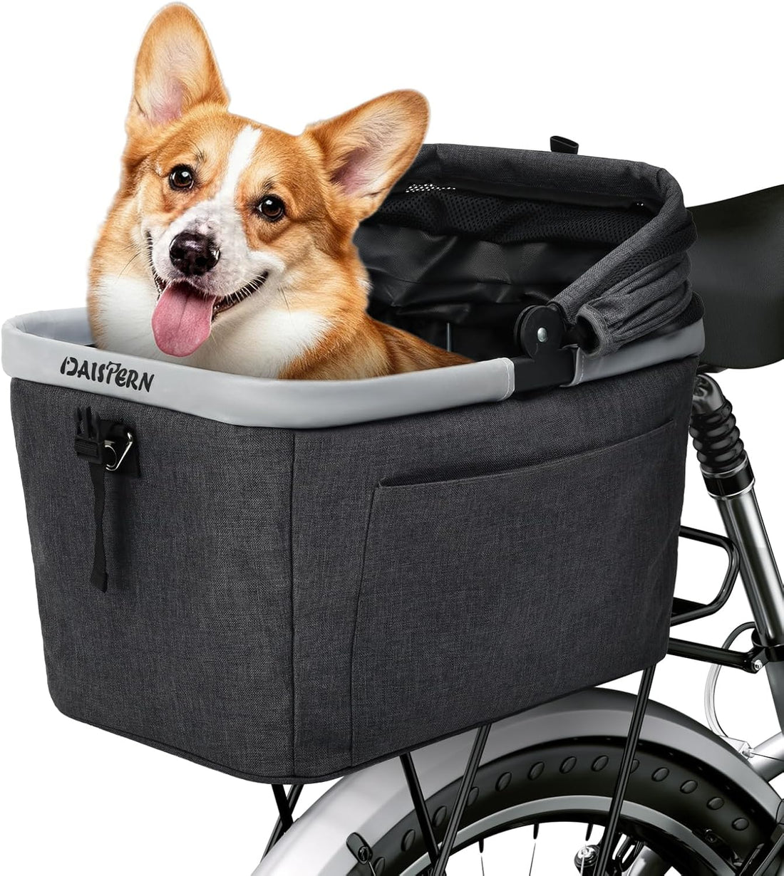 Foldable Dog Rear Bike Basket Supports Up to 22 lbs with Metal Frame