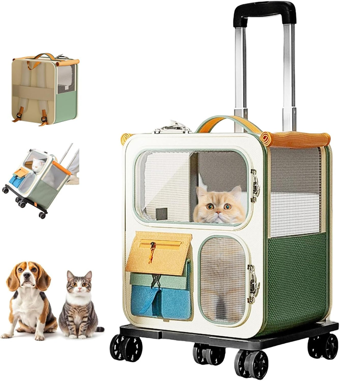 Cat Carrier with Wheels, Folding Rolling Pets Carrier on Wheel Soft