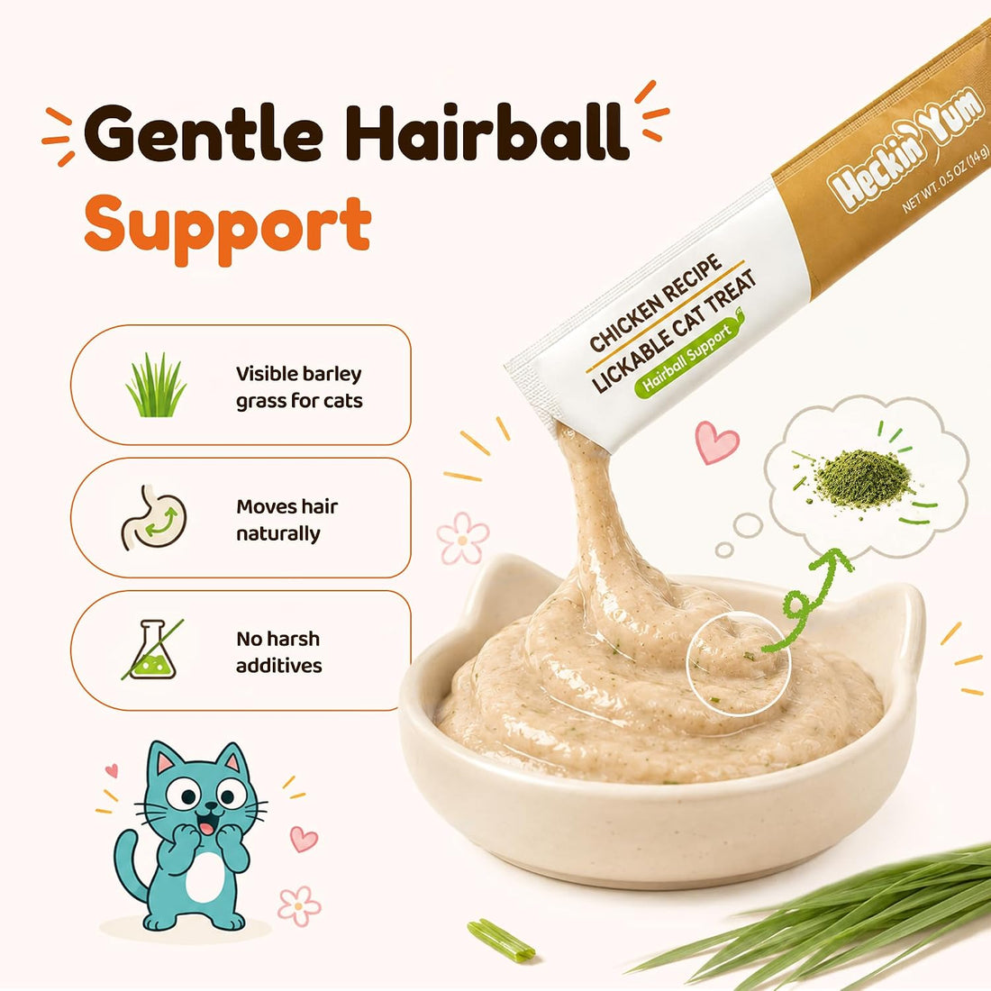 Lickable Cat Grass Treats for Gentle Hairball Support 20 Tubes