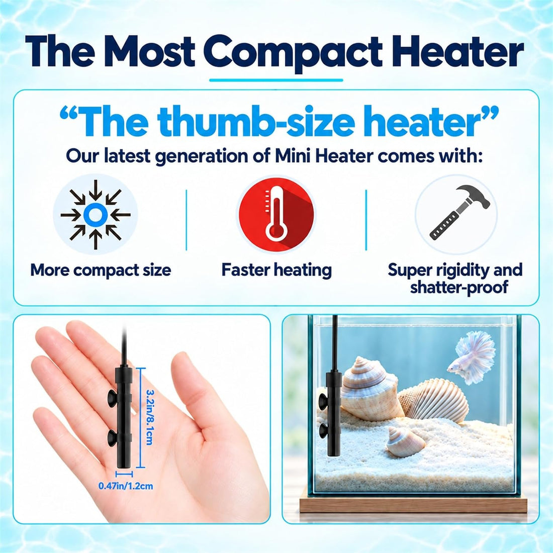 Thumb-Sized 15W Super Mini Aquarium Betta Heater with Digital Display