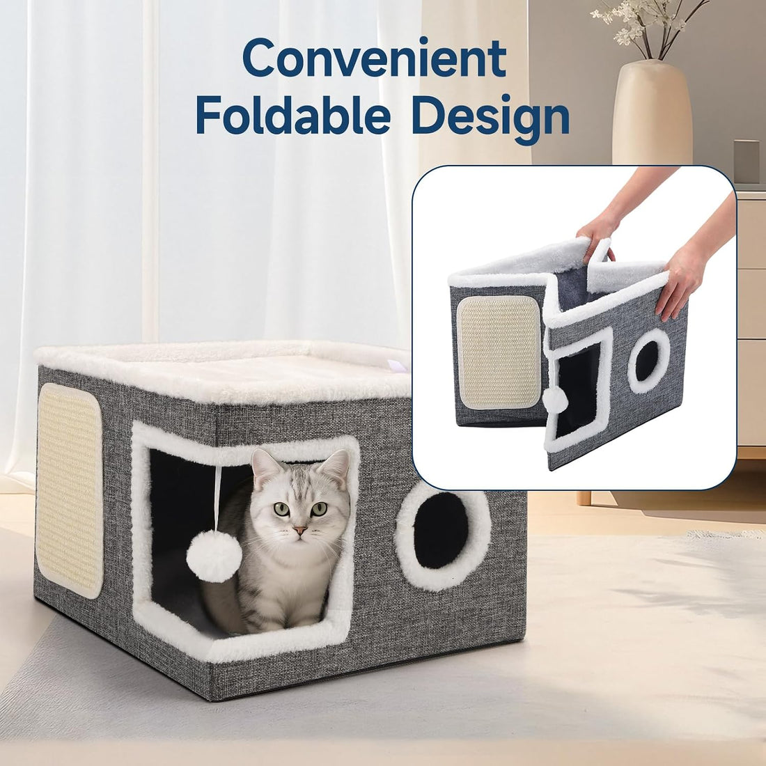 Shikha Cat Beds for Indoor Cats, Large Cat Cave with Cozy Condo