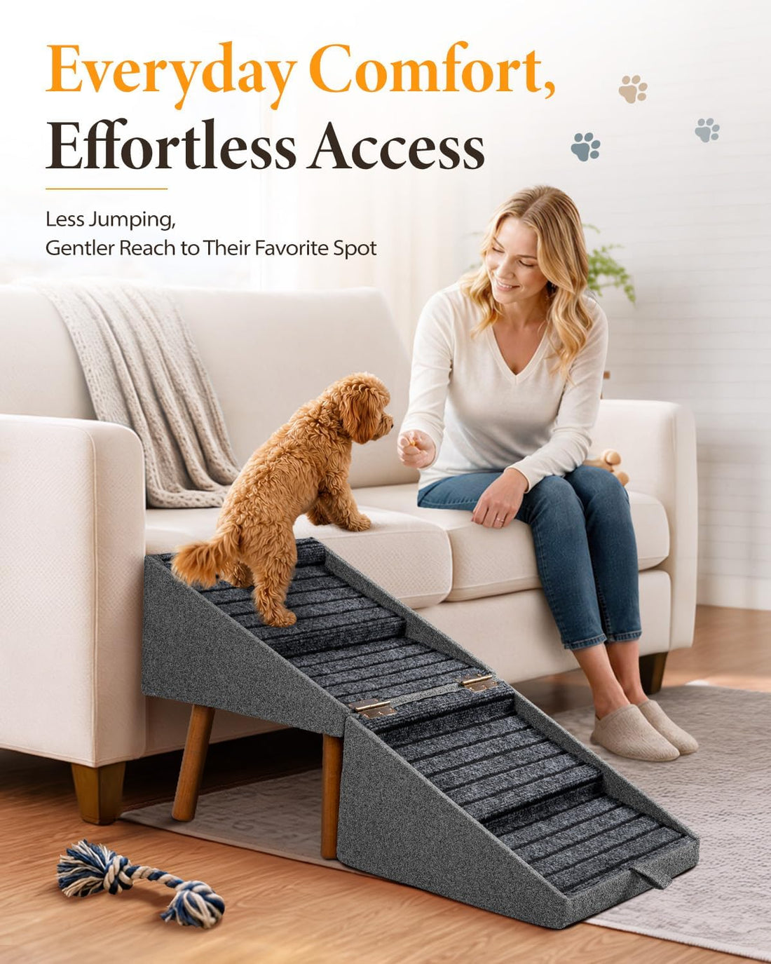 17" H Foldable Pet Steps for Sofa, Non-Slip Ramp Stairs