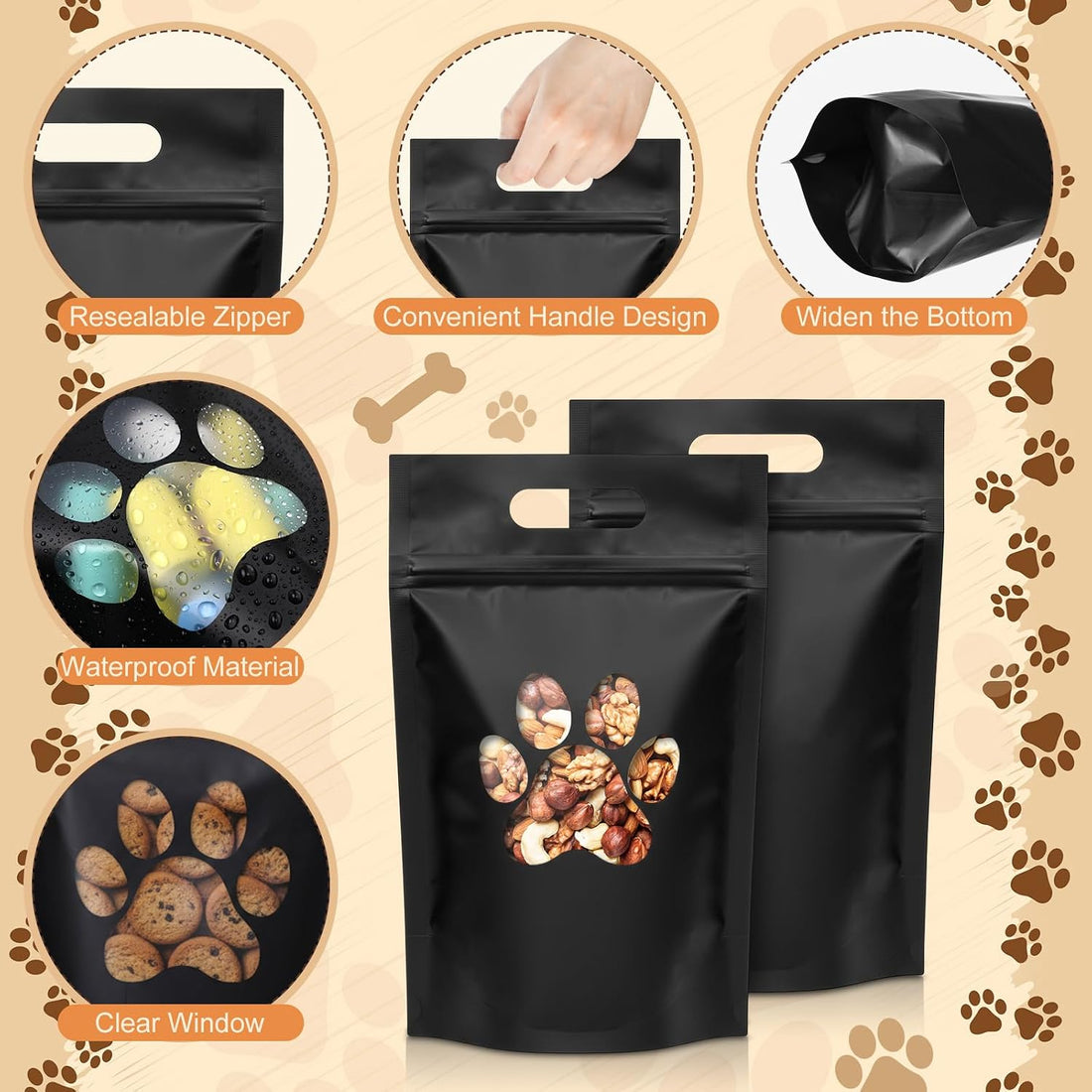 Gersoniel 100 Pcs Paw Dog Treat Bags Gift Bags with Window Resealable