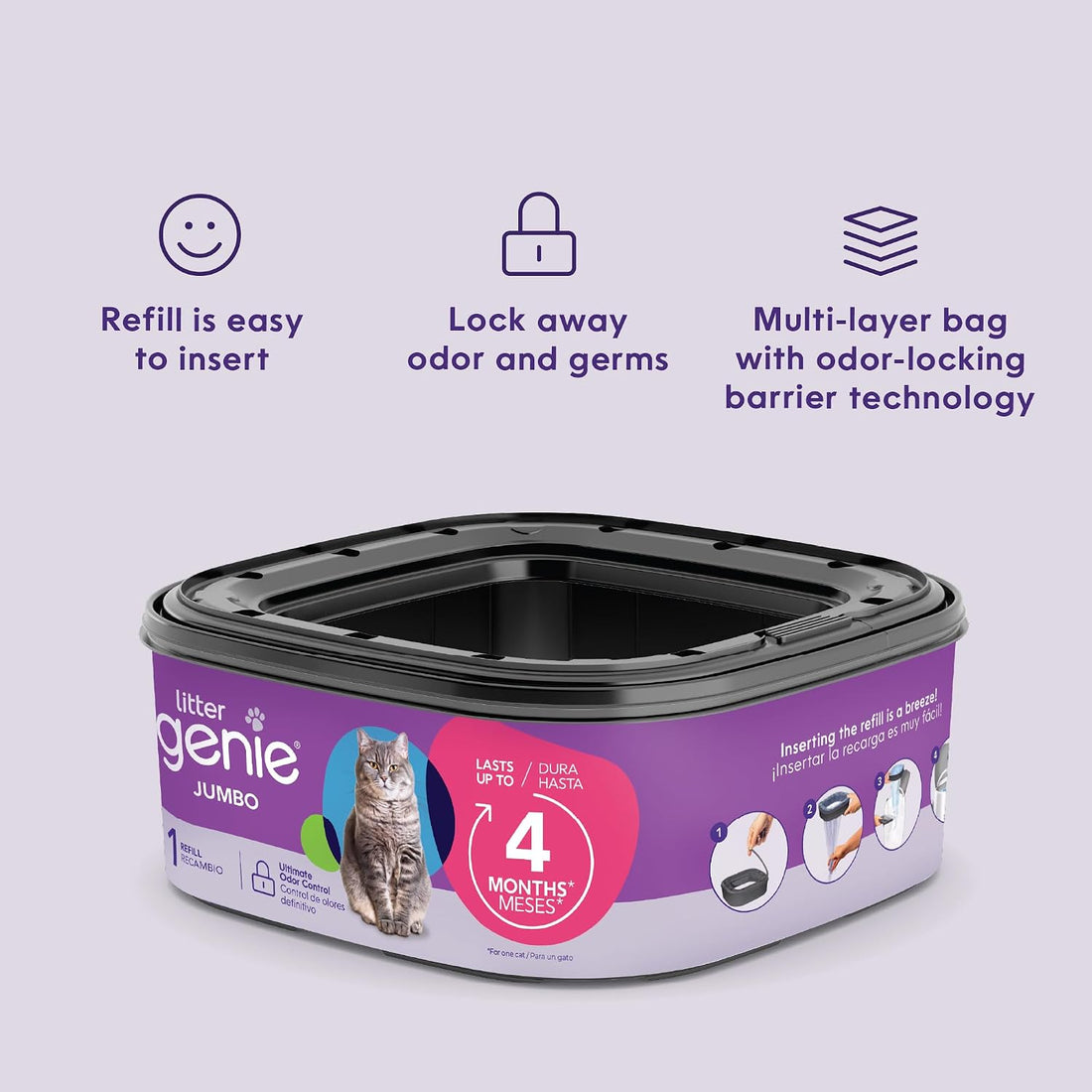 Litter Genie Jumbo Refill Bags, 6-Pack, 168 ft Continuous Film