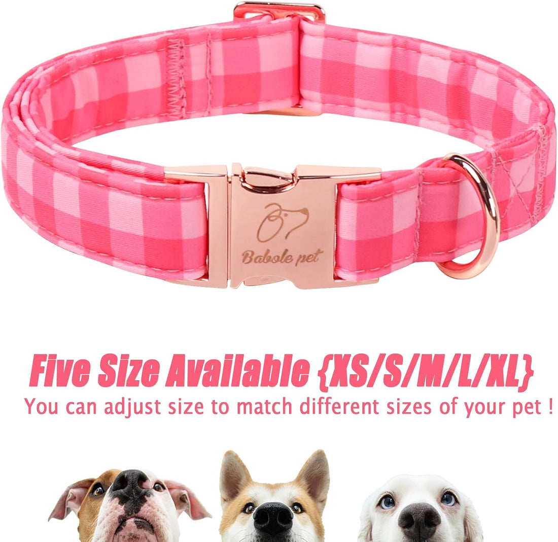 Pink Checkerboard Dog Collar, Classic Girly Plaid Dog Collars