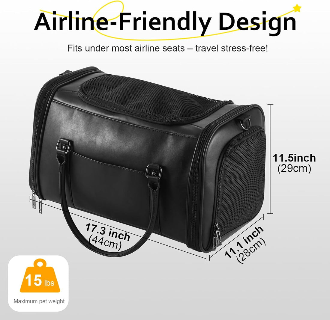 Stylish Leather Pet Carrier for Small Dogs and Cats Up to 15 lbs