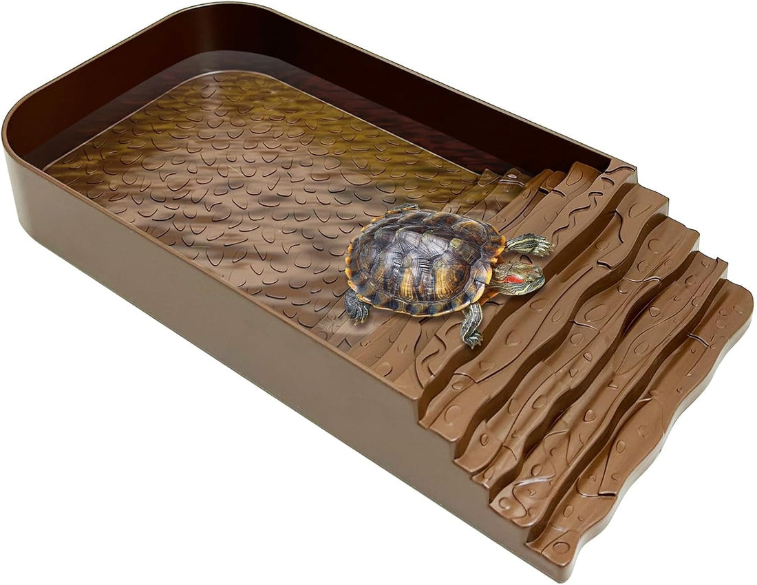 PINVNBY Reptile Bathing Pool Plastic Tortoise Food Dish with Ramp