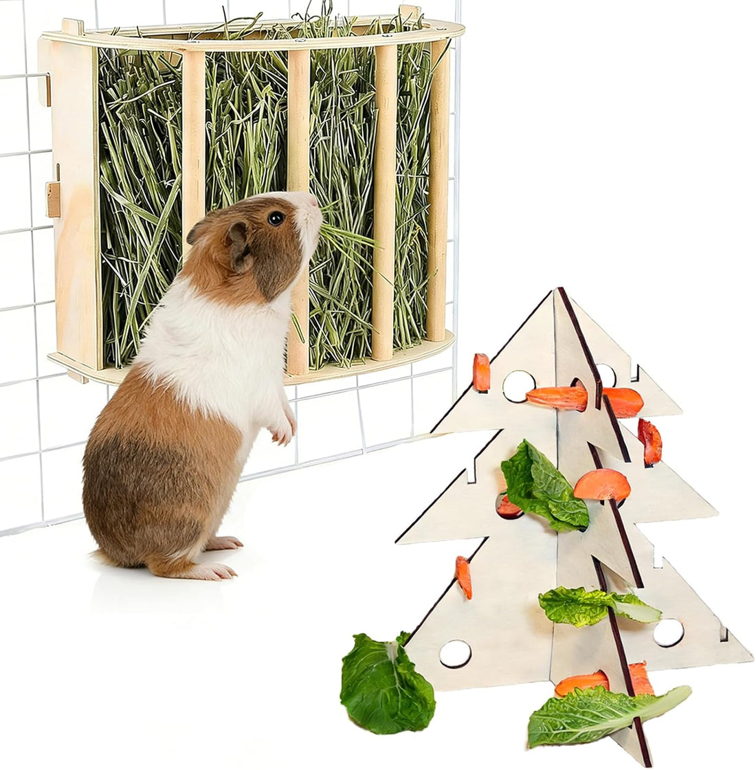 Guinea Pig Hay Feeder Wooden Rabbit Hay Rack Bunny Treat Holder