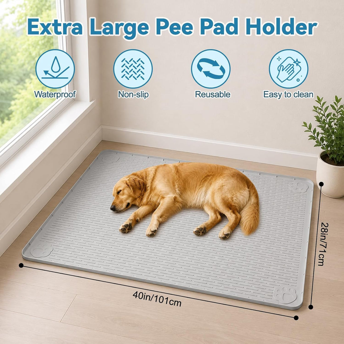 Silicone Dog Pee Pad Holder 40" x 28" Potty Training Tray