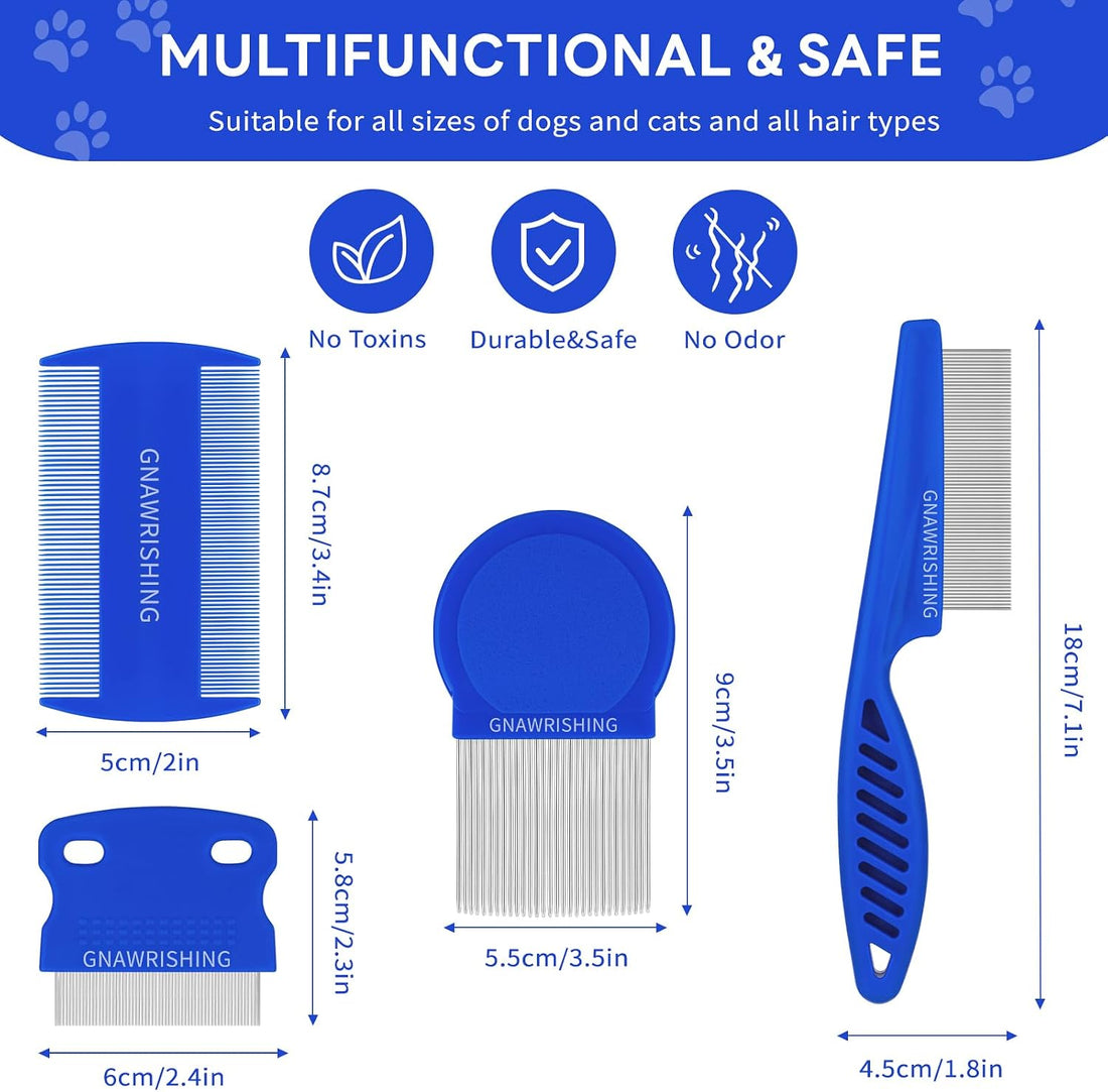 GNAWRISHING Flea Comb 4Pcs with High Strength Teeth Pet Tear Stain