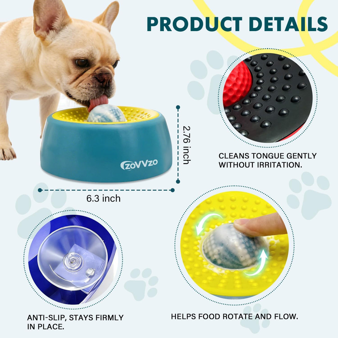 Dog Bowls, Slow Feeder Dog Bowls with Rolling Ball, Non-Slip Base