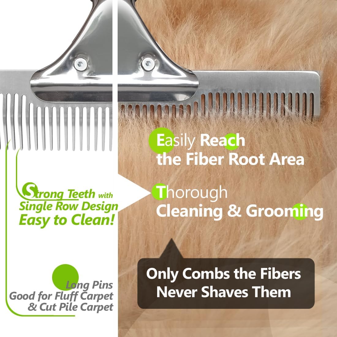 Pet Hair Carpet Rake, Multi-Surface Brush & Broom for Fluffy Rugs