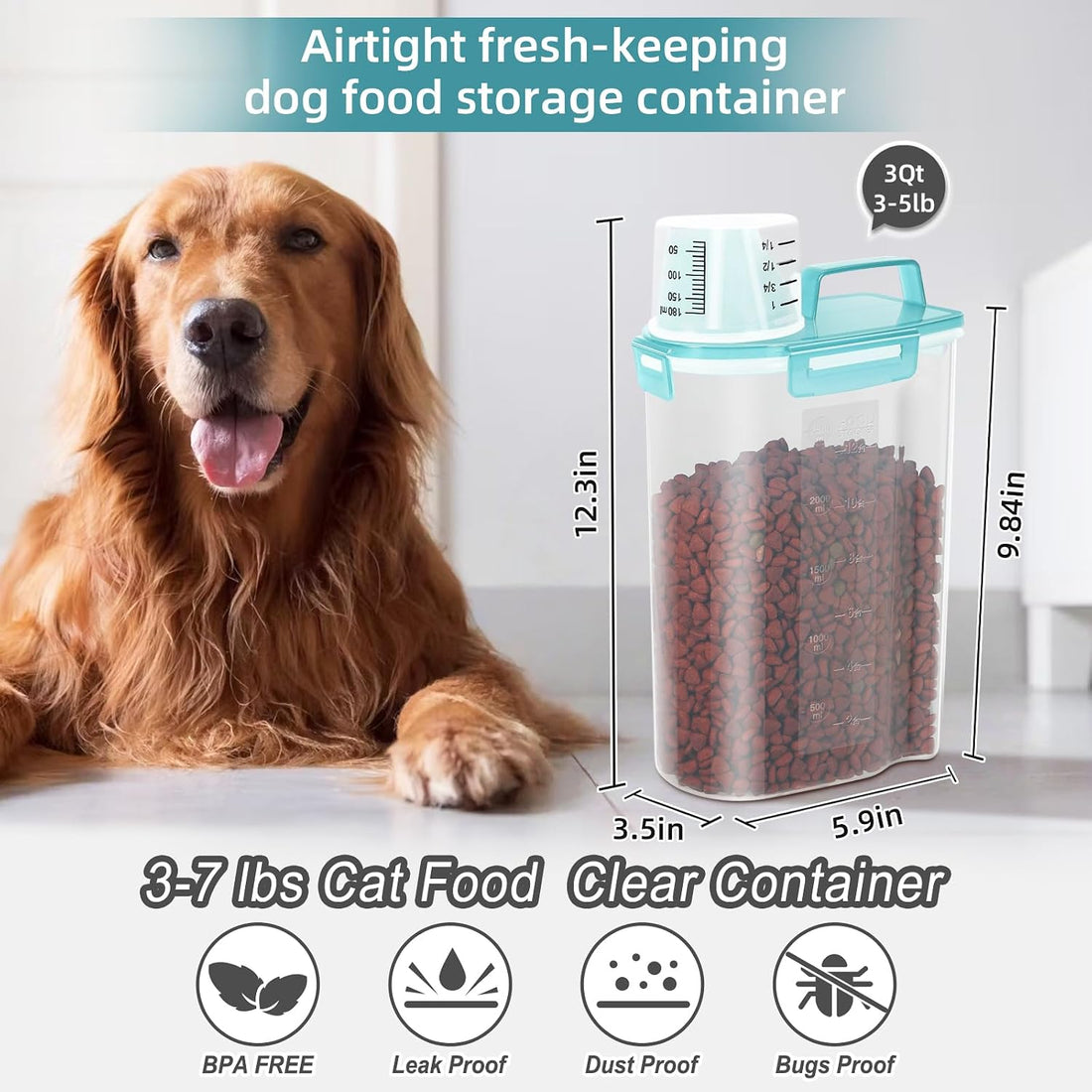 3-5Lbs Airtight Small Dog Cat Pet Food Storage Container