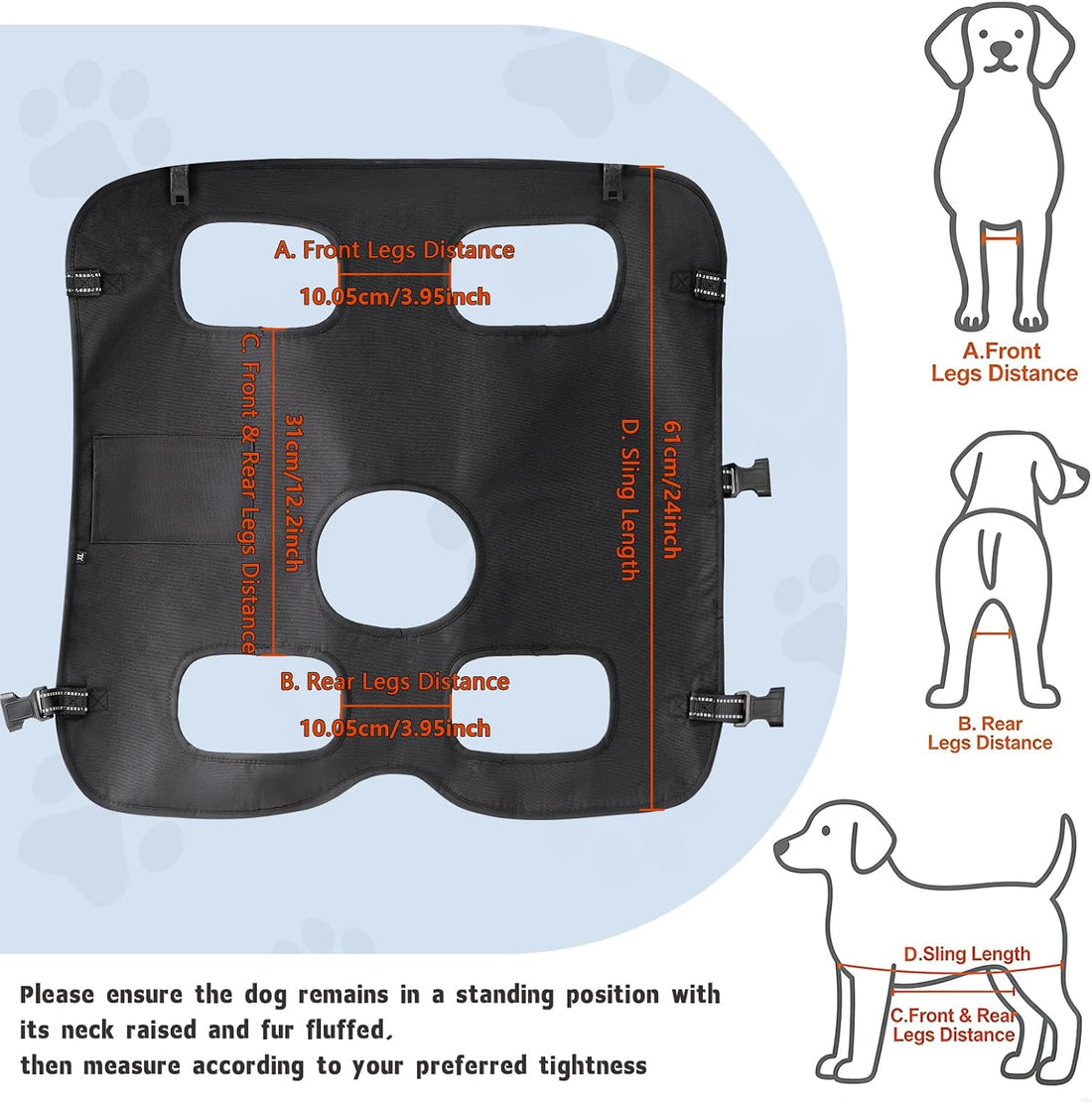 Dog Lift Harness with Pocket Full Body Adjustable Handle Sling,XL