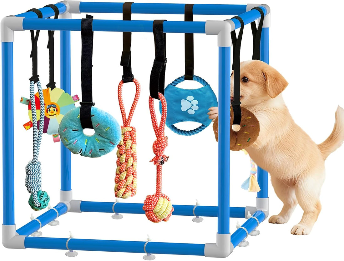 Puppy Play Gym & 8 Toys (Blue,19.6″ x 19.6″ x 19.6″) with Snuffle Mat