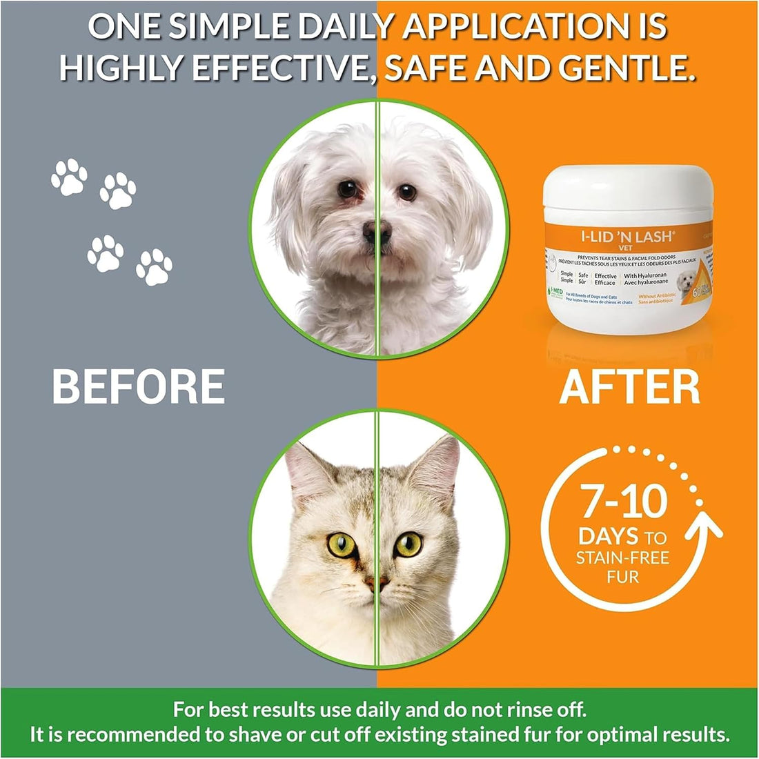 I-LID ’N LASH Vet Dog Eye Wipes - Tear Stain Preventer for Dogs
