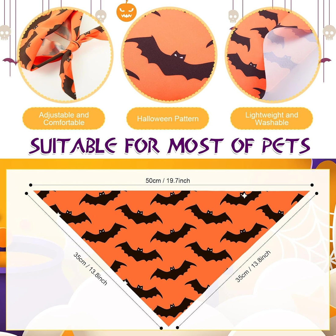 Abbylike 100 Pcs Halloween Dog Bandanas Bulk, Pumpkin Ghost Bat Skull