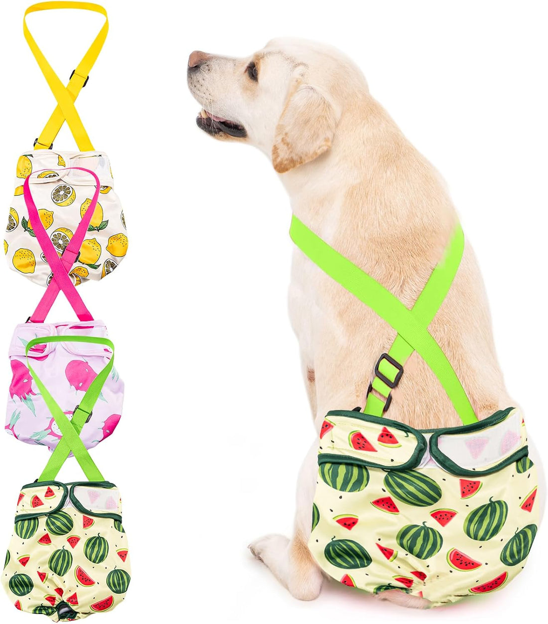 Avont 3 Pack Washable Female Dog Diaper with Suspender