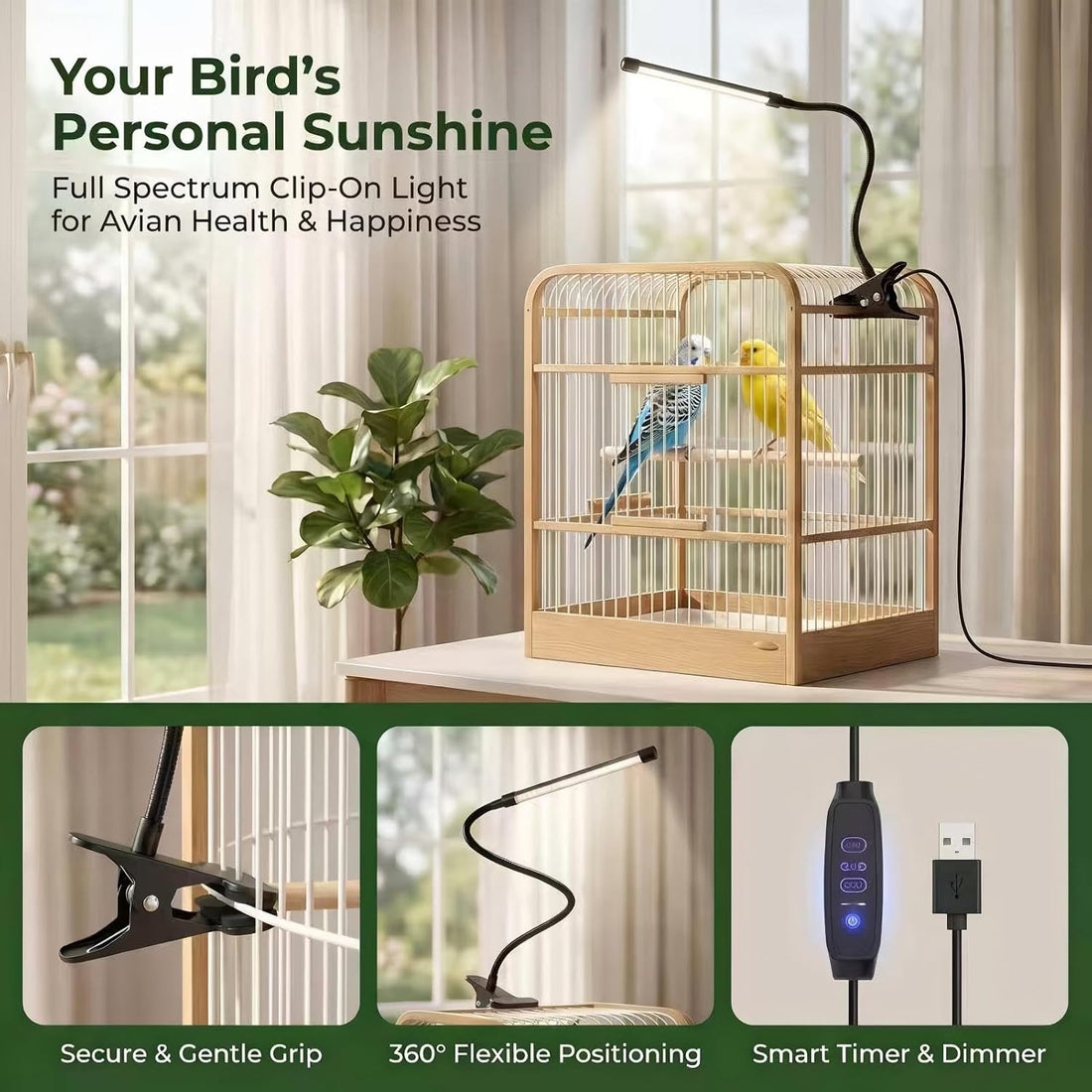 Bird Light Timer, 10-Level Dim, Sunlight Simul