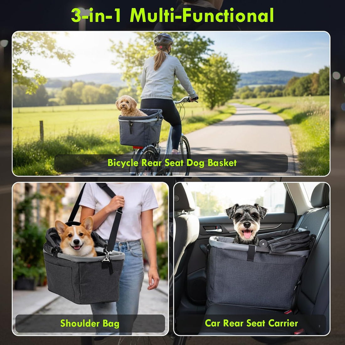 Foldable Dog Rear Bike Basket Supports Up to 22 lbs with Metal Frame