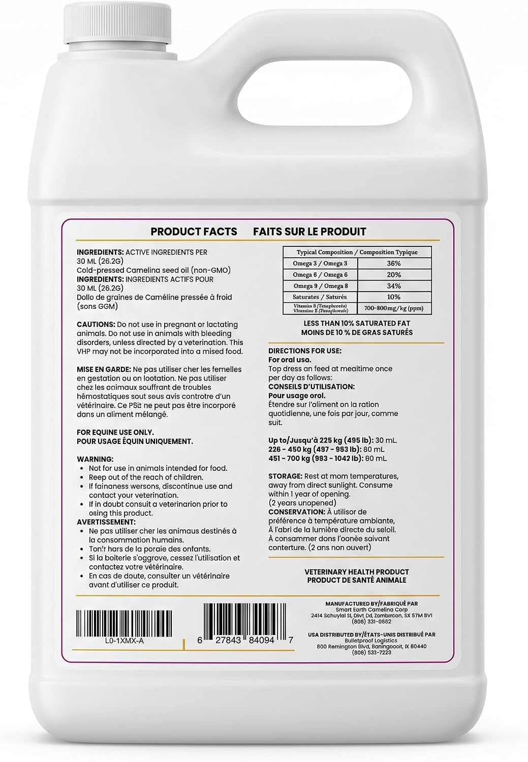 100% Pure Camelina Oil for Horses