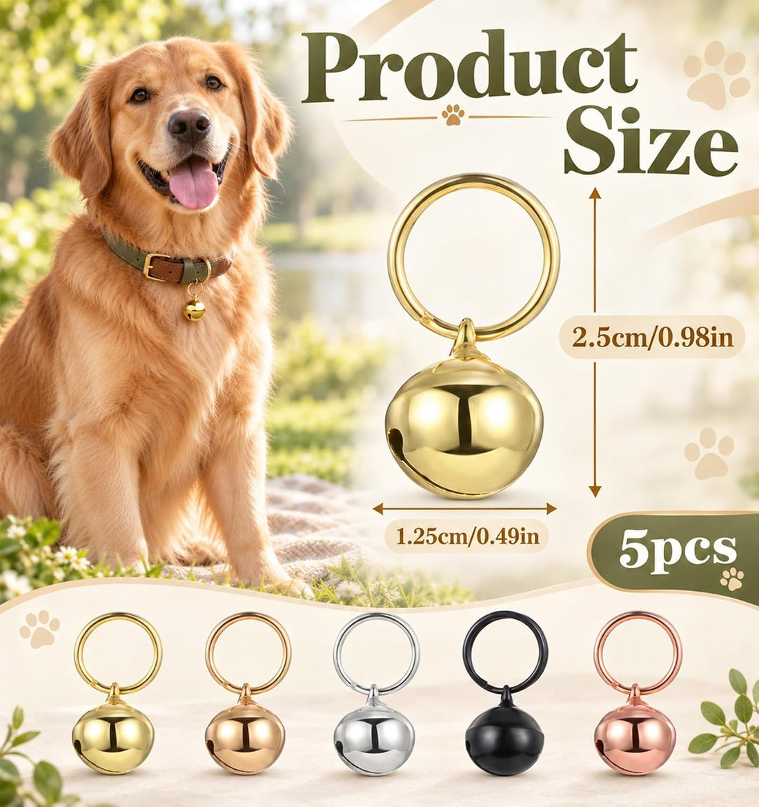 Small Dog Collar with Bell, 5PCS Dog Collar Bell, Five Colors per Pack