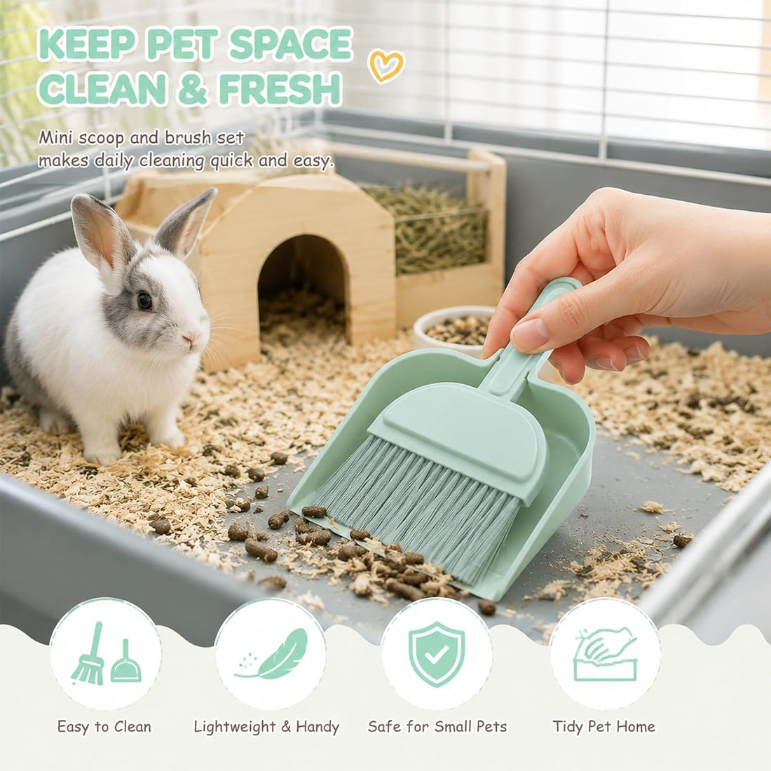 Cage Cleaner for Guinea Pigs Mint Green Mini Dustpan and Brush Set