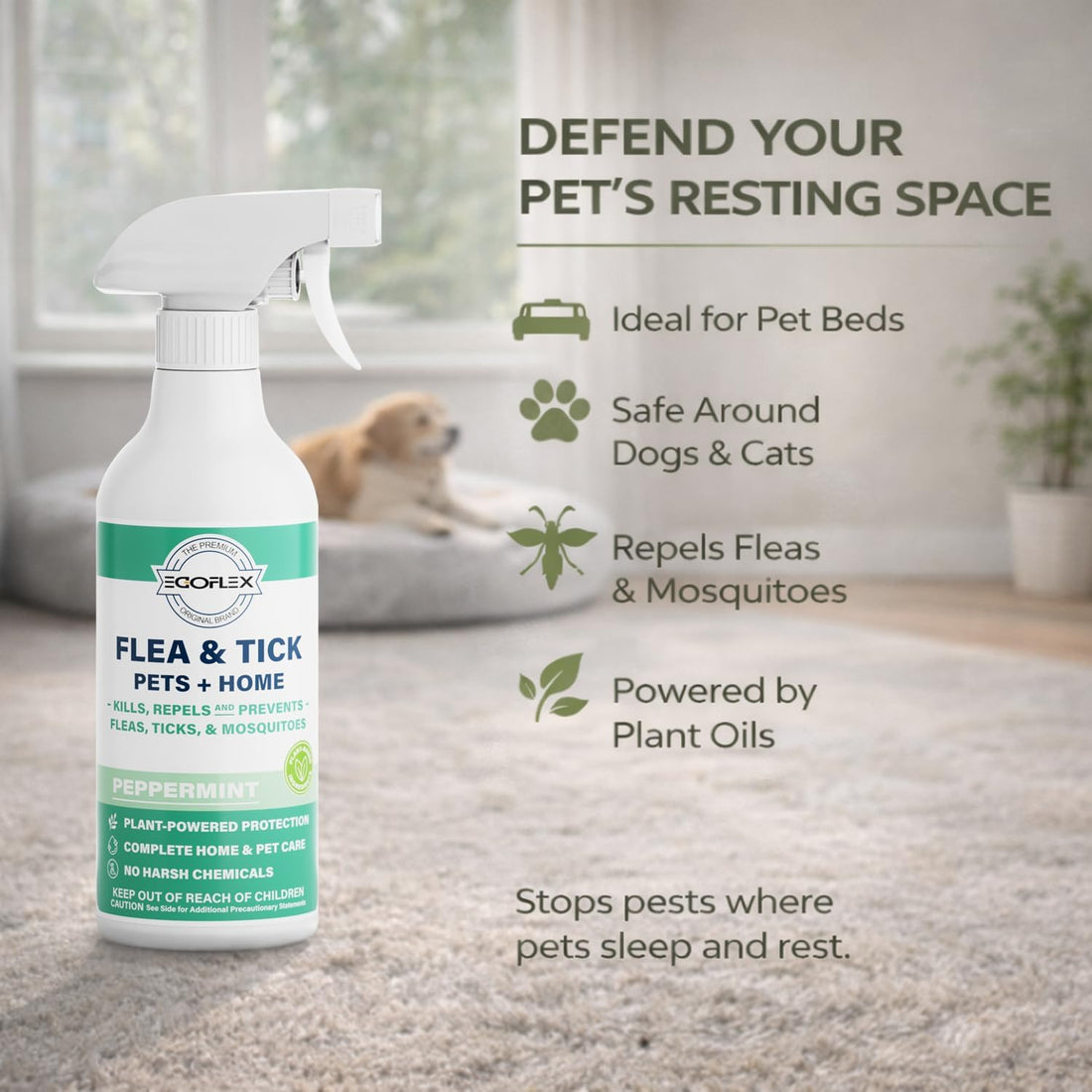 Flea Spray for Home & Pets Plant-Based Repellent with Peppermint