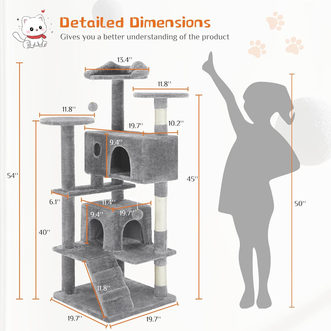 Sweetcrispy 54-inch Cat Tree Tower with Scratching Posts, Indoor Use