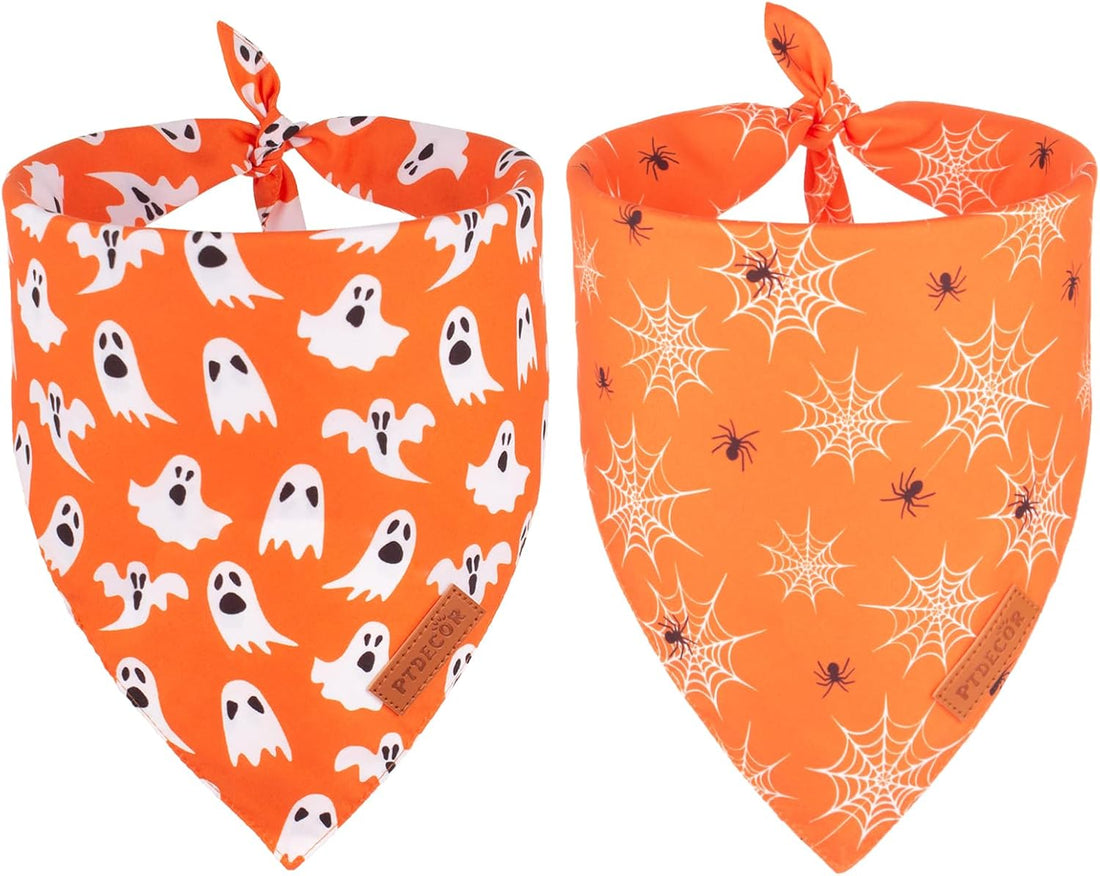 PTDECOR Halloween Dog Bandana, Ghost Pumpkin Dog Scarf