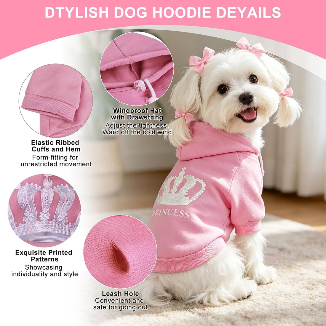 EXPAWLORER Princess Dog Hoodie-Soft Fleece Dog Sweater Clothes