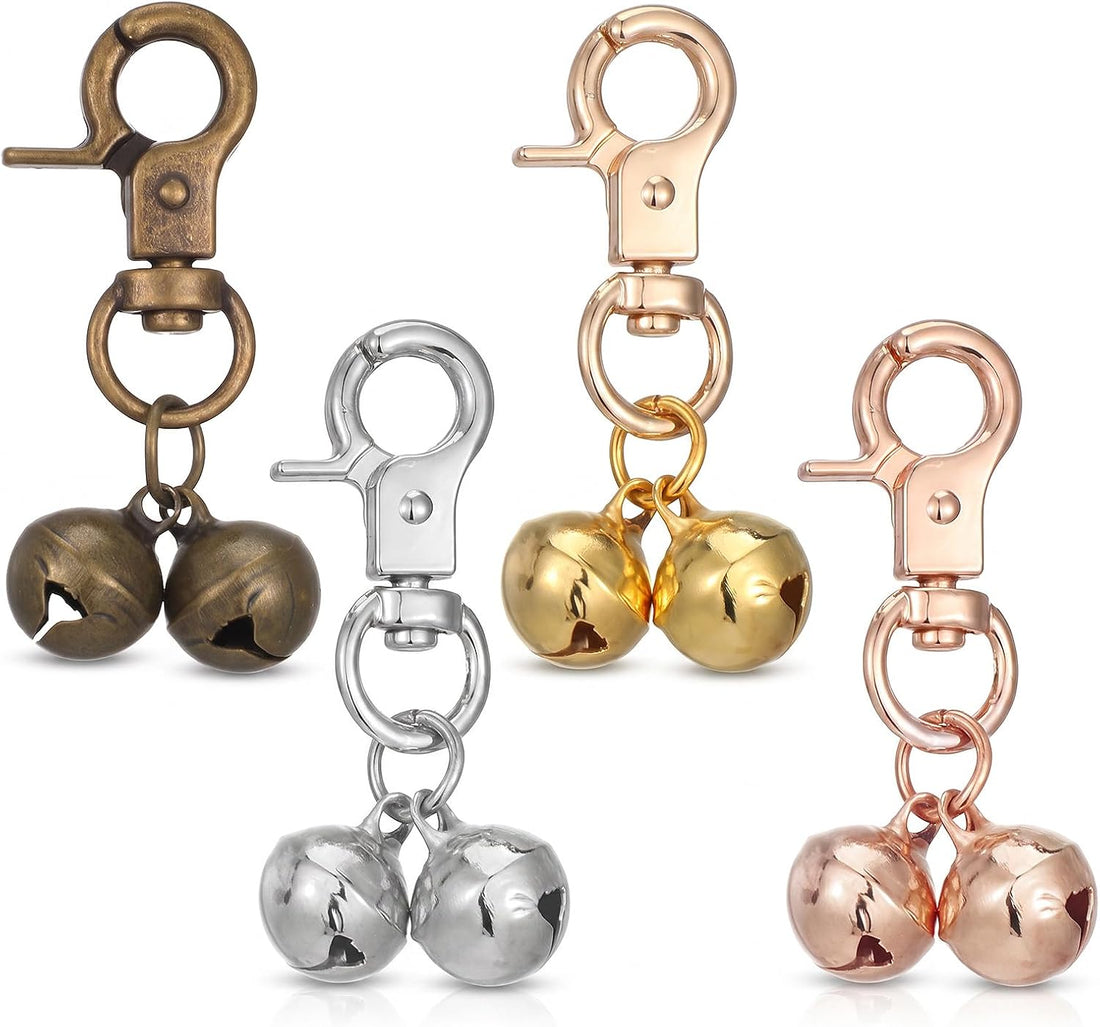 4Pcs Bell for Cat Collar, Pure Copper Cat Bell with Snap Clips