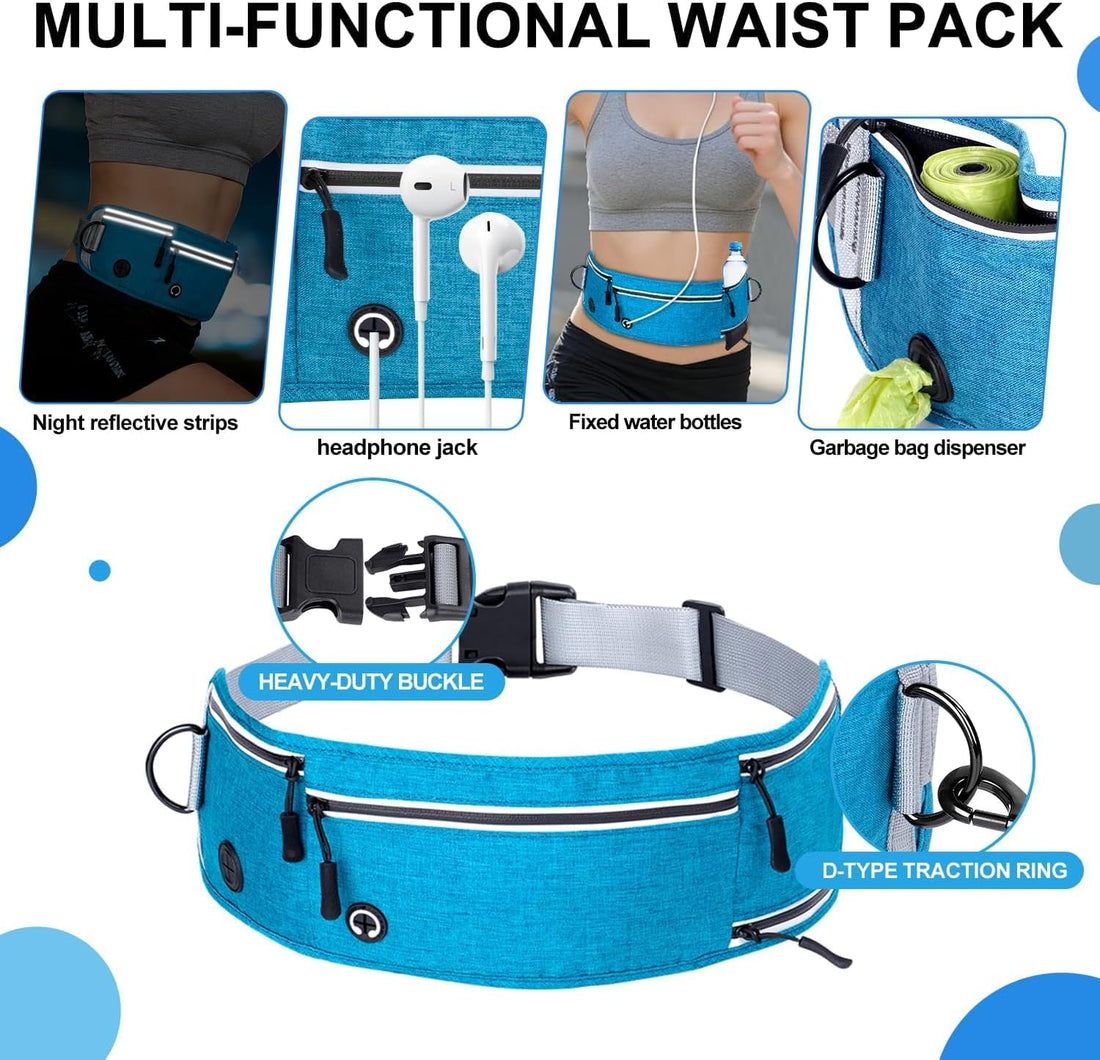 Hands Free Dog Leash with Partitioned Pouch Adjustable Waist Belt