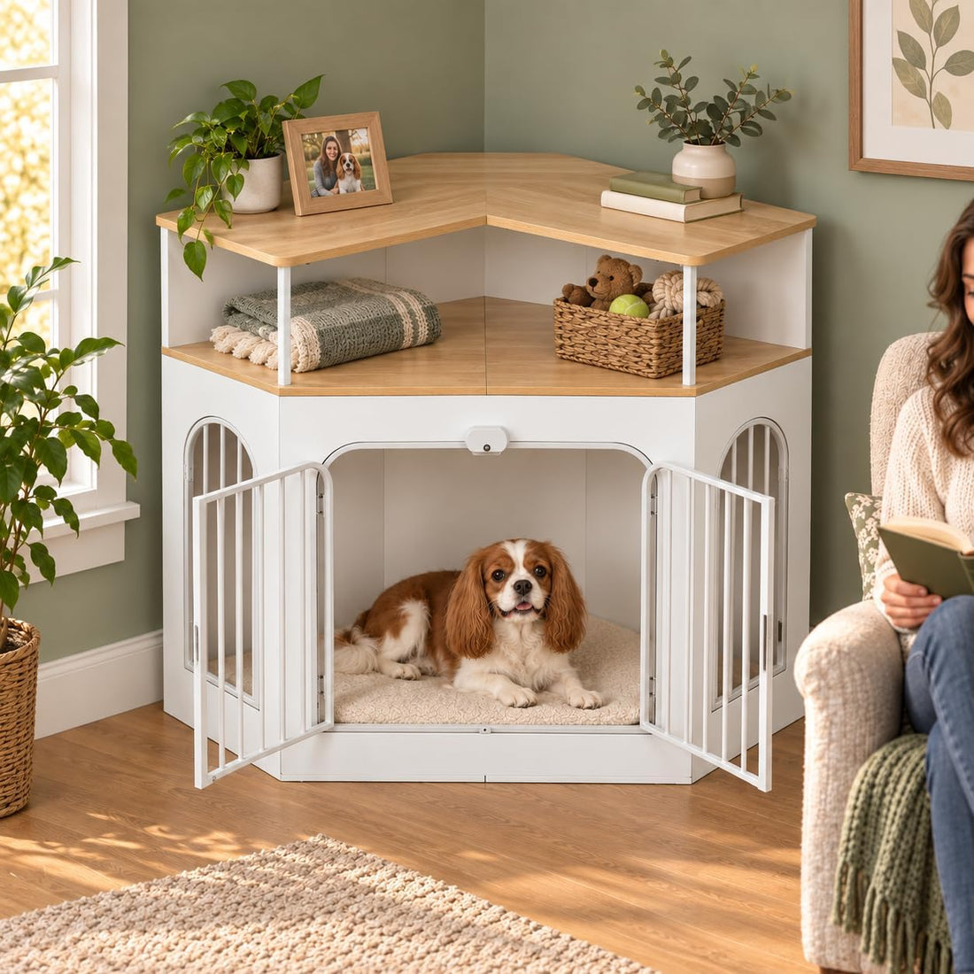 kepptory Furniture Dog Crate for Medium or 2 Small Dogs, Wooden Kennel