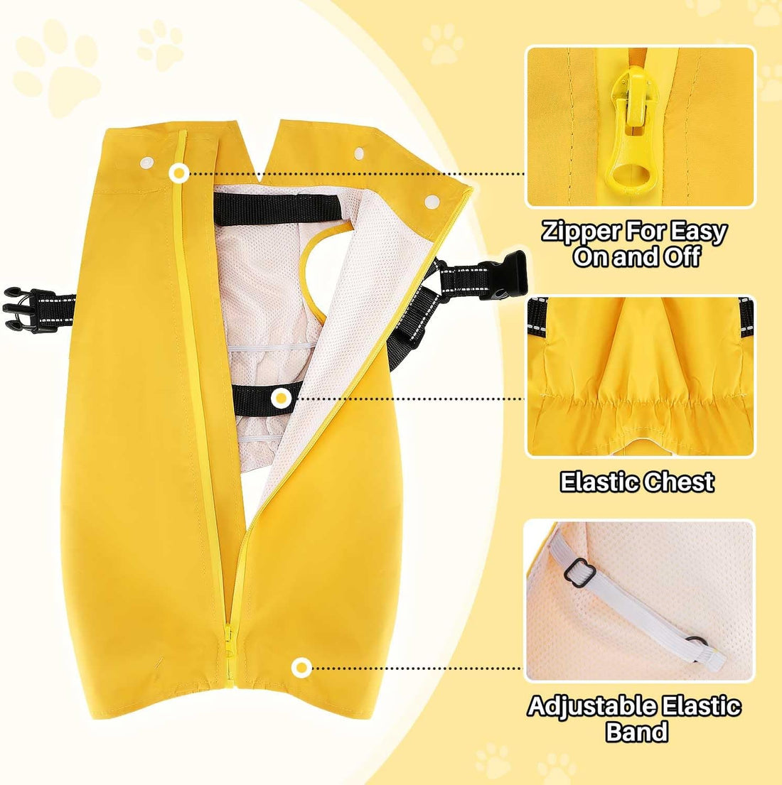 Lukovee Dog Raincoat, Waterproof Jacket with Harness & Removable Hood