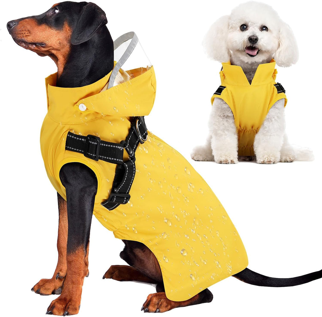 Lukovee Dog Raincoat, Waterproof Jacket with Harness & Removable Hood