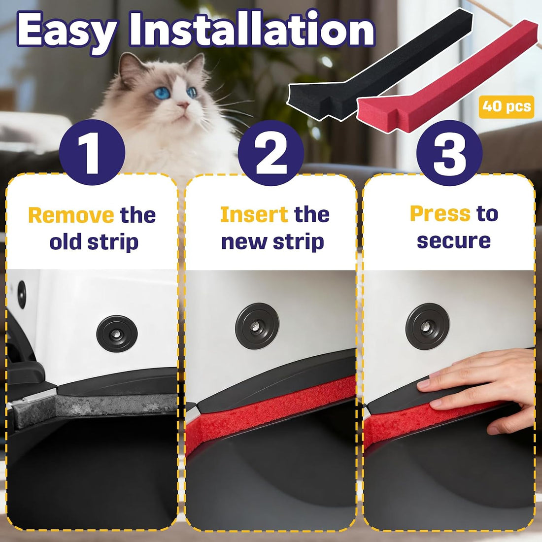 40 Packs Foam Seals, Compatible with Els Pet Litter Box, Red & Black