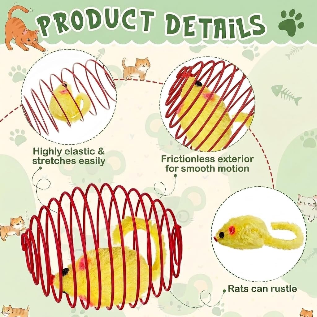 9 Pcs Cat Spring Toys Stretchable Metal Cage Spring Balls with Mice