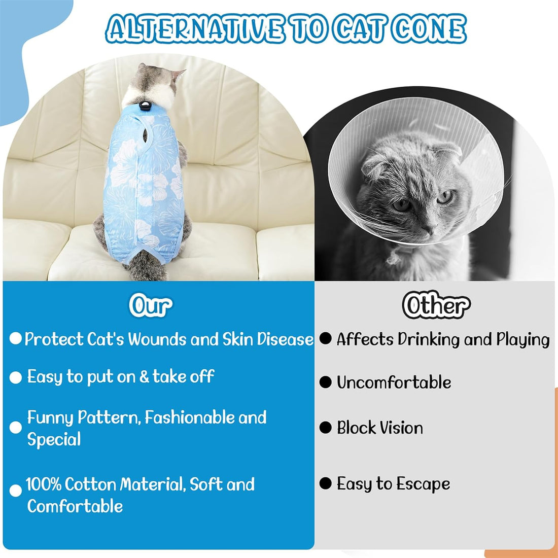 SlowTon Cat Recovery Suit, Cat Onesie for Cats After Surgery, FLBL S