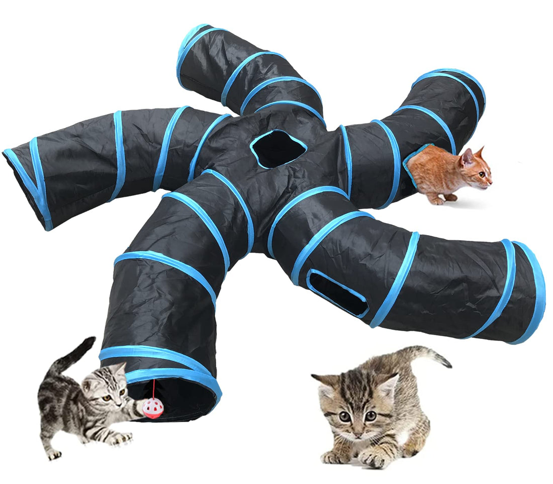 Cat Tunnel,5 Way Large Collapsible Tunnels Tube Upgrade with 6 Peek